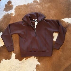 NWT SPANX Air Essentials Half Zip Espresso Chocolate Brown XS